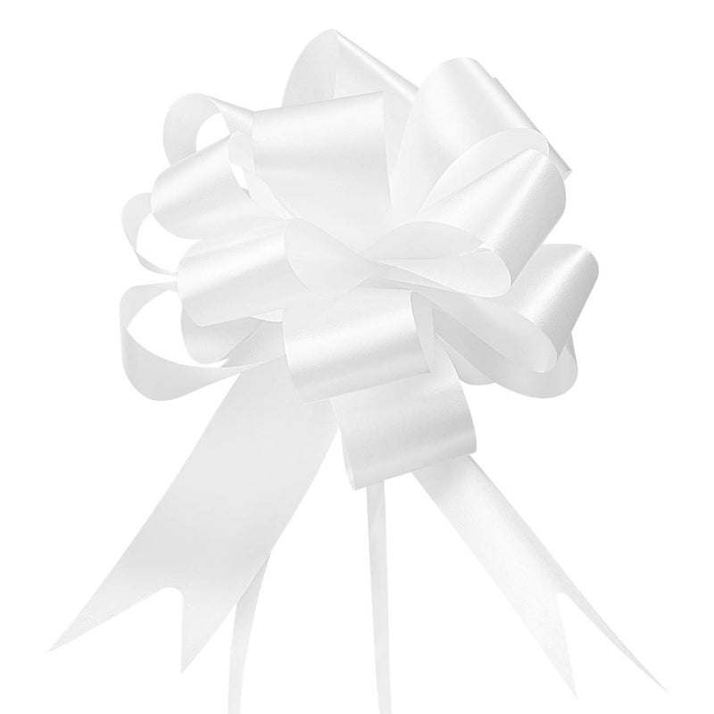 GWHOLE 60 Pcs 5'' White Ribbon Pull Bows for Gift Wraps, Wedding Decor - Image 1